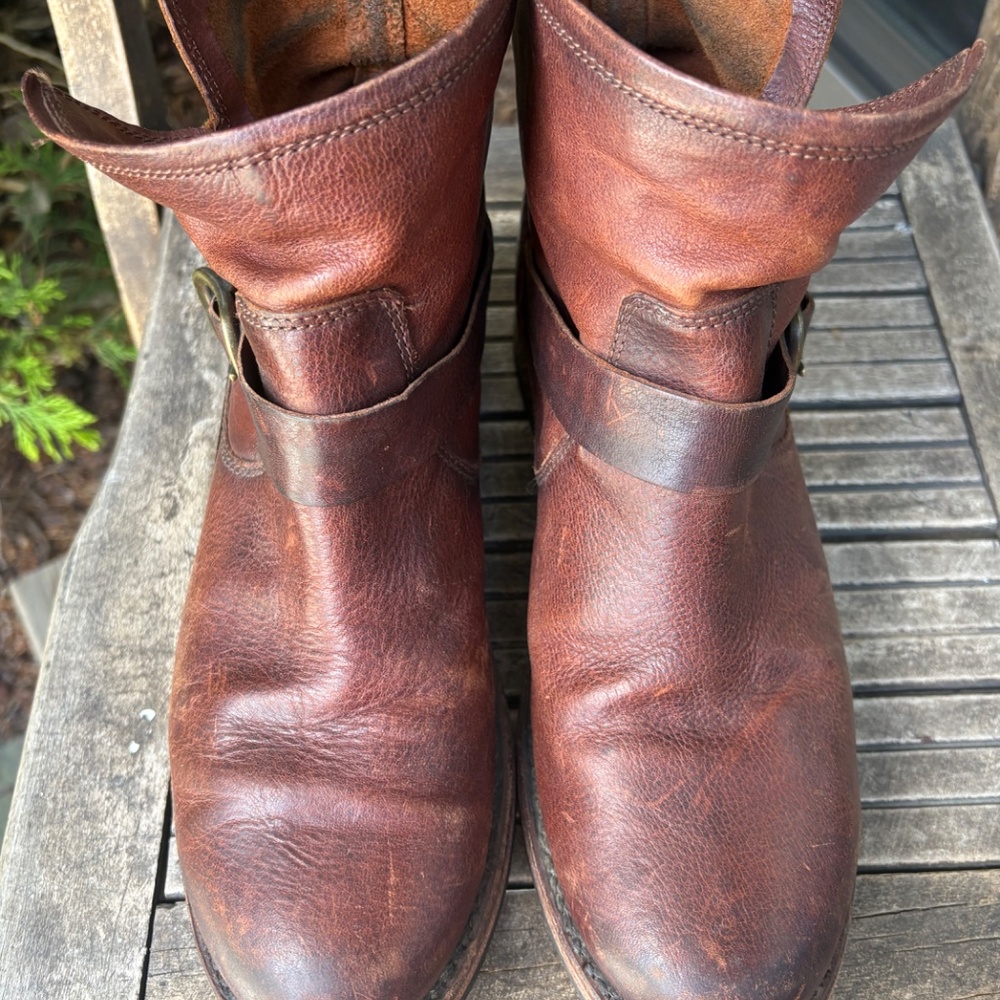 Frye Veronica Short Womens Motorcycle Leather Boots - Size 8 Redwood Brown - Picture 7 of 7